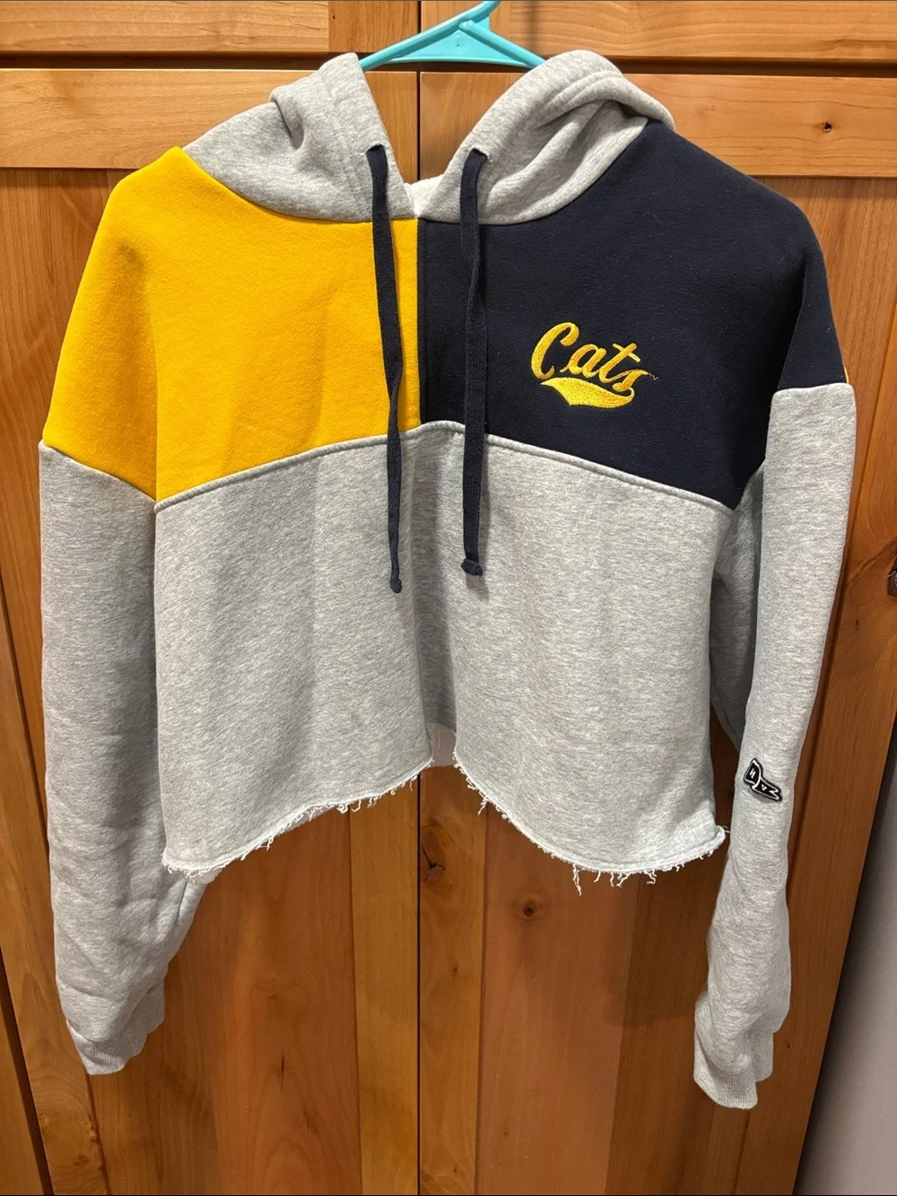 Montana State University Cats Cropped Colorblock Hoodie - Yellow, Navy & Gray - Picture 1 of 6